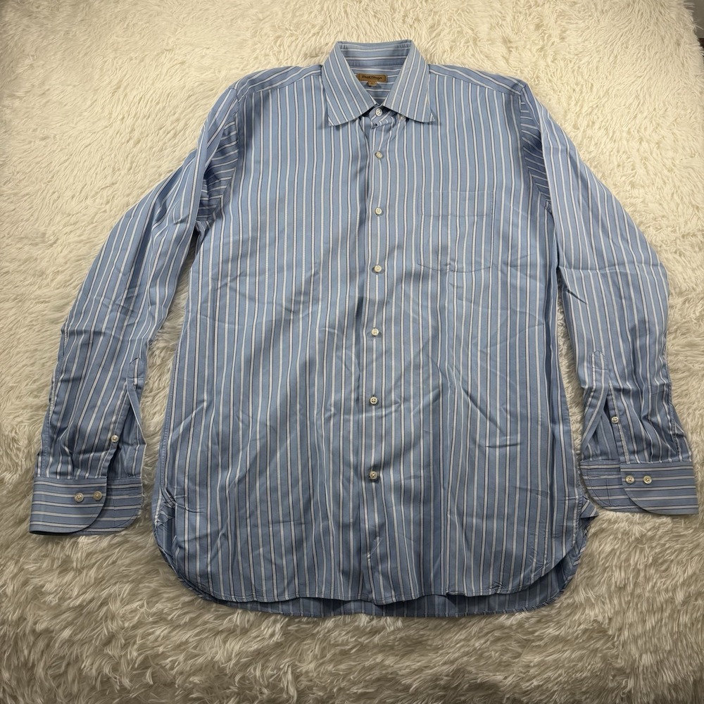Paul Stuart Dress Shirt Mens Large Blue Striped French Cuffs Gold Label Formal